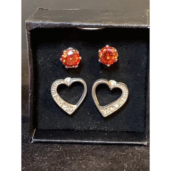 Avon Silver Tone, Red CZ & Heart Stud Pierced Earrings Gift Set (1573-A-B-C) - Picture 2 of 5